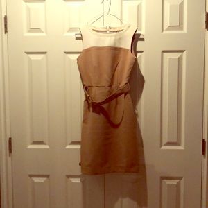 Tan &  Cream dress with belt.